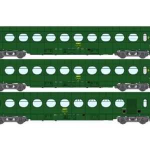REE VB-500 Coffret de 3 voitures voyageurs SNCF allégée ETAT "saucisson" B10, B10 et B5d, vert 301 Ep. IV